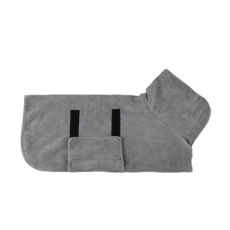 Ultra-absorbent dog drying towel & robe, designed for quick moisture wicking and ultimate pet comfort post-bath.