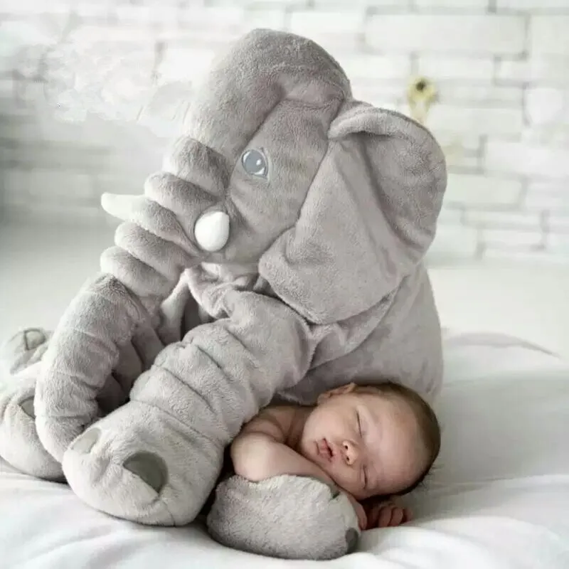 Plush elephant toy, an infant comfort cuddle pillow for gentle snuggles and cozy decor.