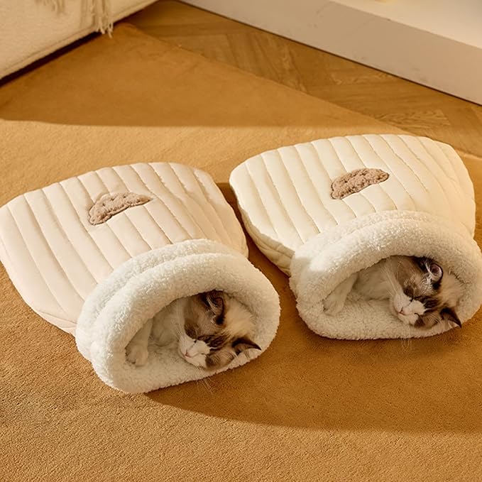 Gray ultra-soft cat cave bed, perfect for small pets to sleep warmly and securely. Washable pet supplies.