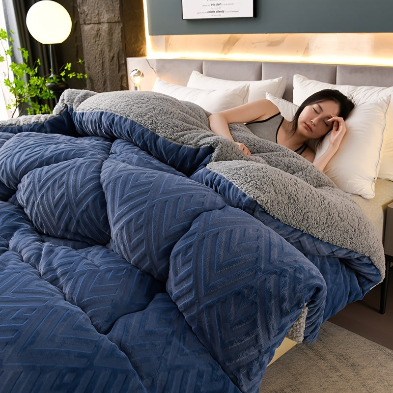 Soft plush fleece blanket in a rich blue, adding warmth & style to any living room or bedroom decor.