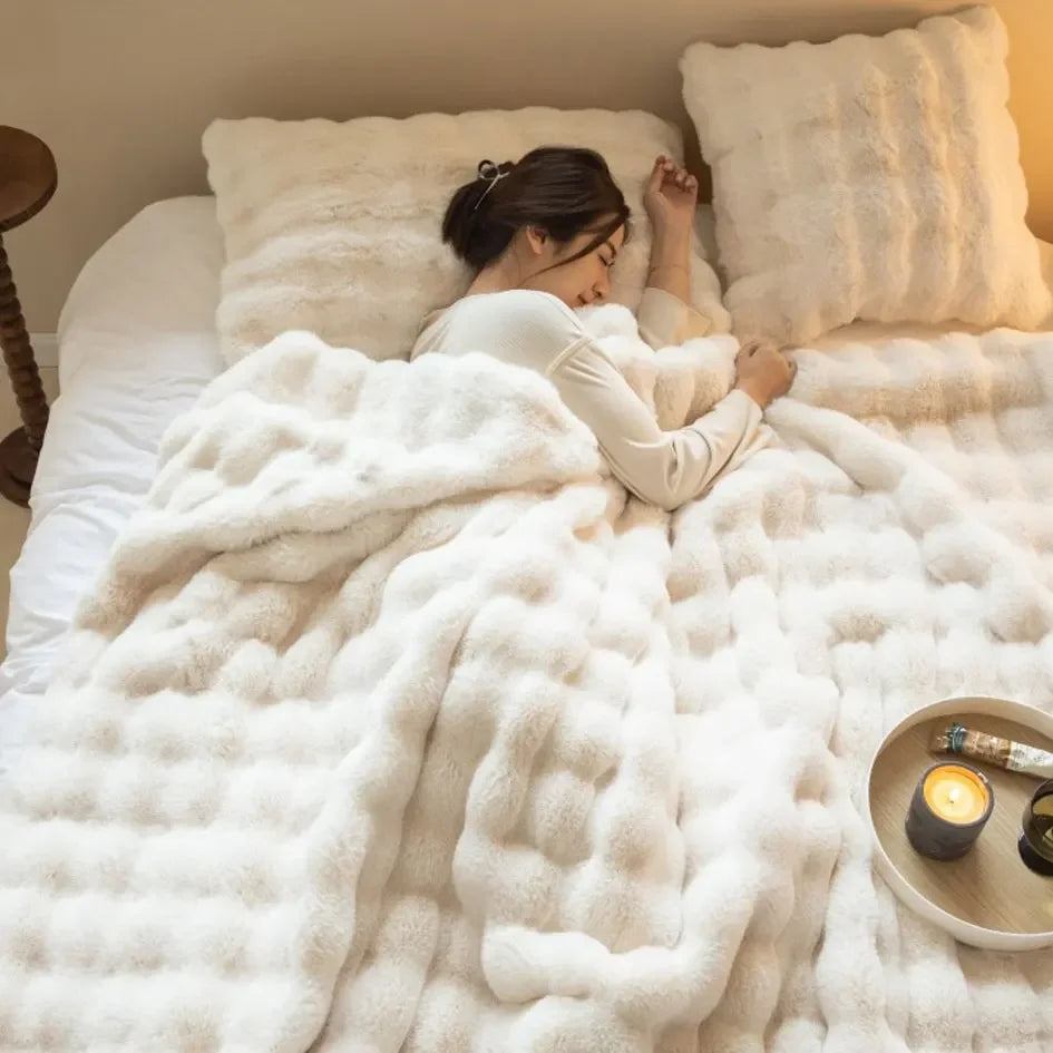 Soft and warm fleece blanket, great for snuggling on the couch. Adds comfort & style to your living room.