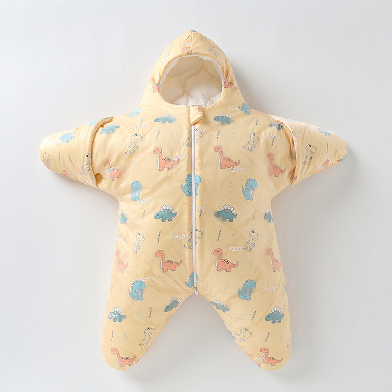 Soft fleece star baby wrap, snug and warm sleeping bag for ultimate baby comfort.
