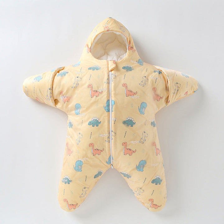 Soft fleece star baby wrap, snug and warm sleeping bag for ultimate baby comfort.