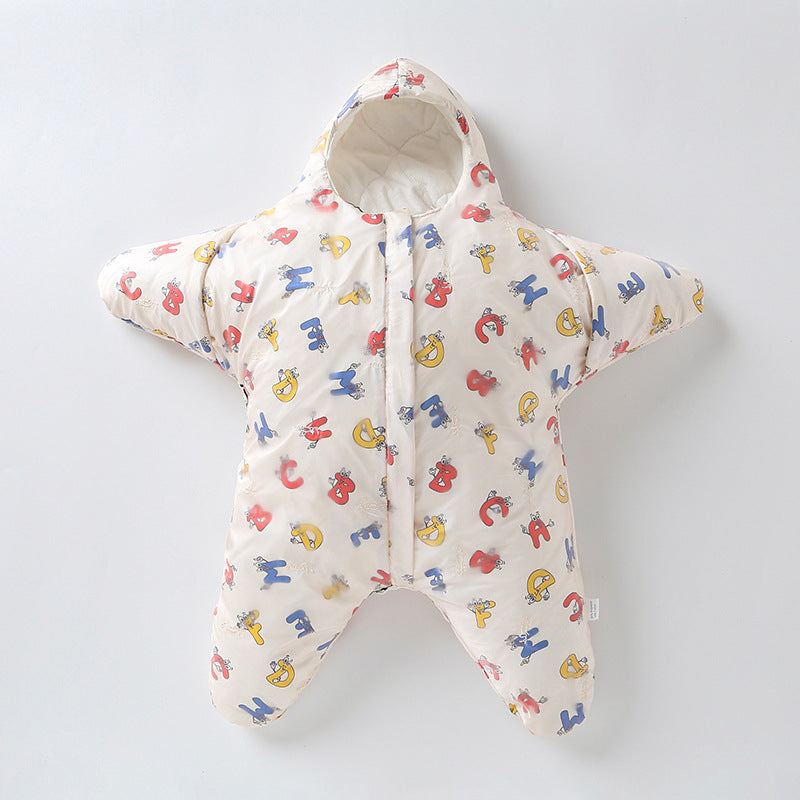 Baby's star cozy sleeping bag, ultra soft swaddle wrap for infants. A nursery essential.
