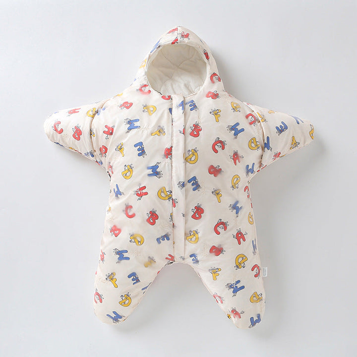 Baby's star cozy sleeping bag, ultra soft swaddle wrap for infants. A nursery essential.
