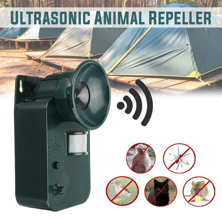 Cordless outdoor ultrasonic animal repeller, providing garden protection from pests with sound waves
