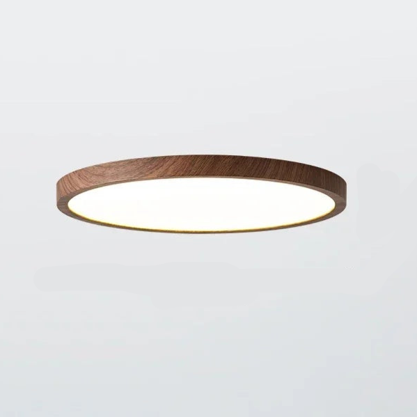 Distinctive ultrathin walnut circular LED ceiling light, offering modern and sophisticated interior illumination.