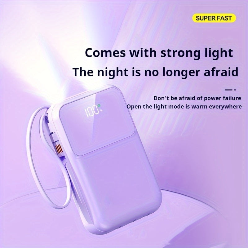 High-capacity 10000mAh power bank. Offers fast charging and versatile built-in cables for all mobile devices.