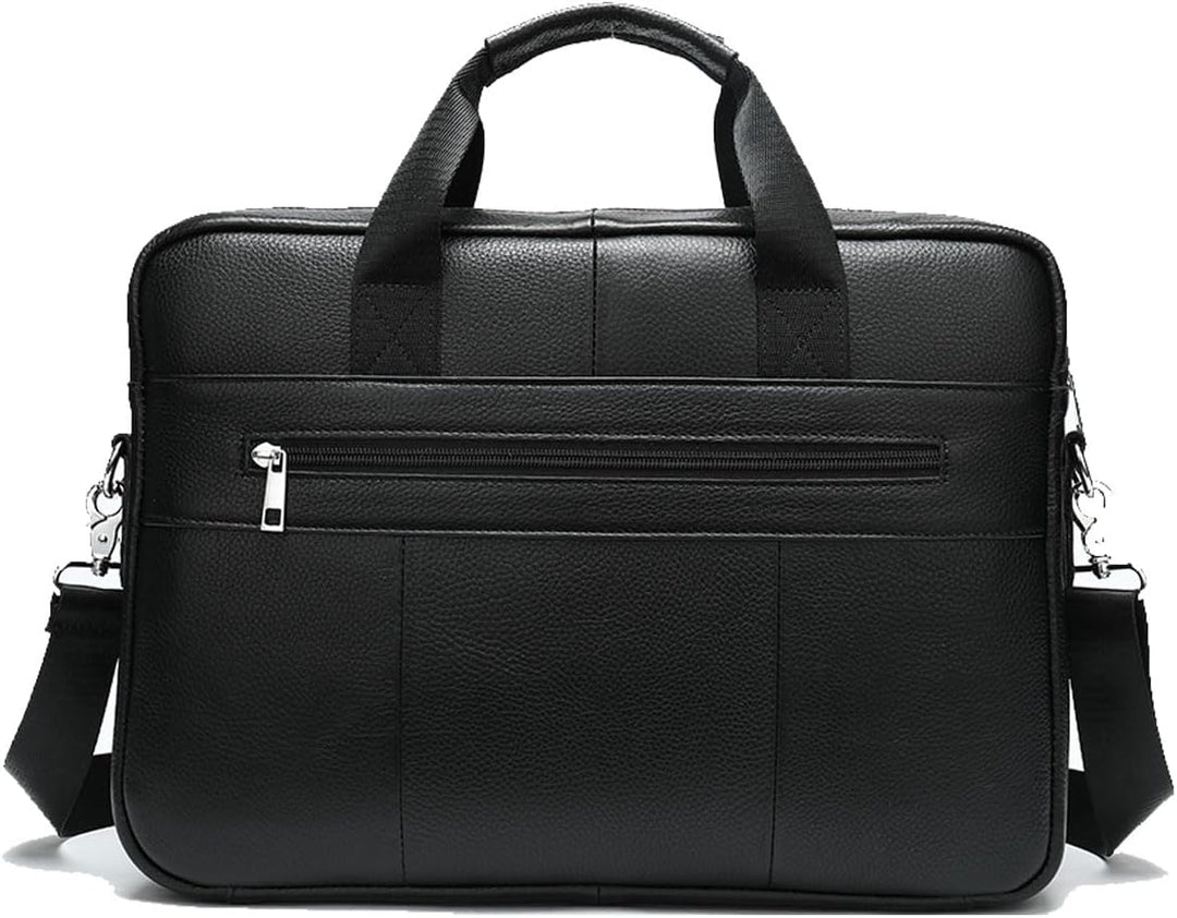 Premium cowhide leather 15" business brief bag, unisex design with professional organizer pockets.