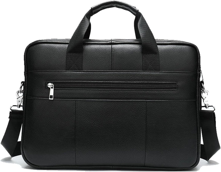 Premium cowhide leather 15" business brief bag, unisex design with professional organizer pockets.