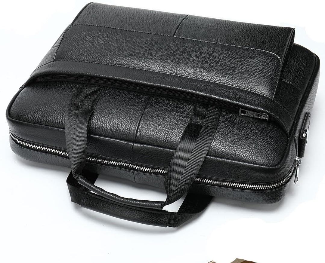 Stylish unisex 15-inch leather business bag with professional organizer compartments for laptops.