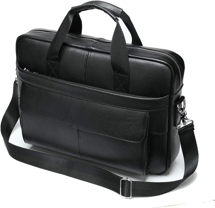 Elegant 15-inch leather business briefcase, a professional unisex work bag with secure organizer pockets.