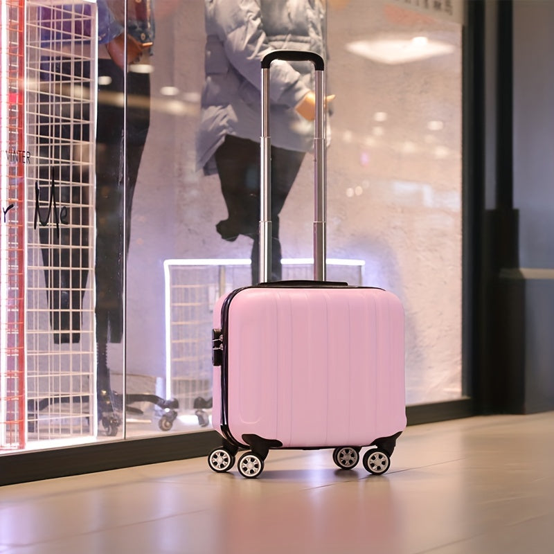 Unisex 18-inch cabin suitcase with silent spinner wheels, ideal for lightweight airport travel.