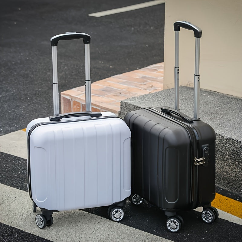 Unisex 18-inch cabin luggage, a compact and sturdy travel bag with silent spinner wheels for convenience.