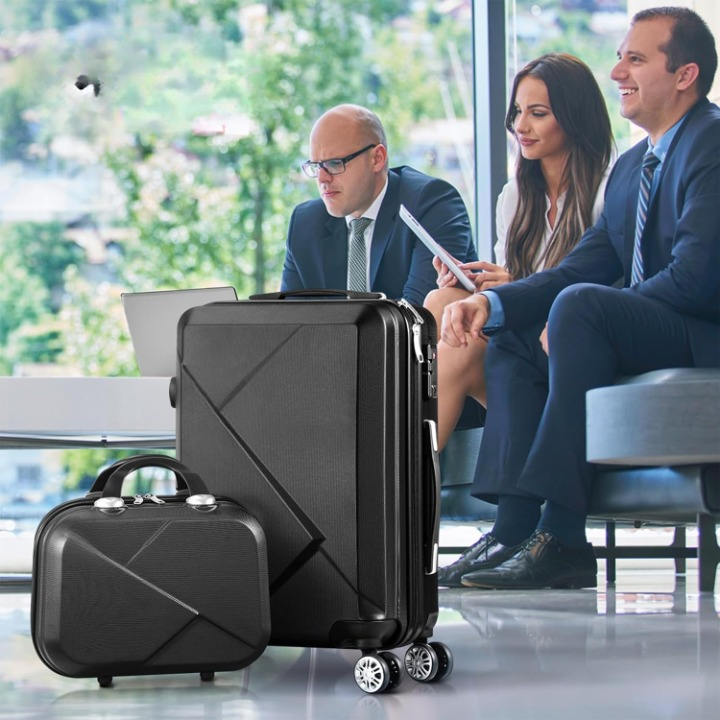 Unisex 2-piece ABS hard shell luggage set with TSA lock & 360° spinner wheels, durable travel gear.