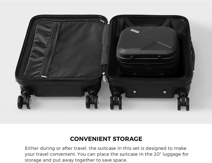 Modern 2-piece hard shell travel set. Spinner wheels, TSA lock, & durable ABS for secure journeys.