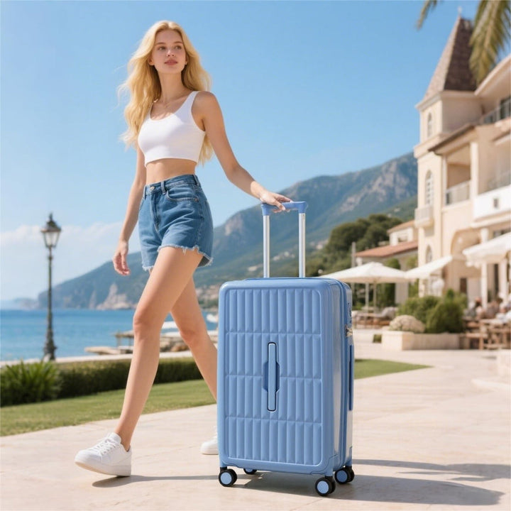 Premium unisex 20" carry-on luggage, hard shell, 3:7 split design, perfect for organized travel.