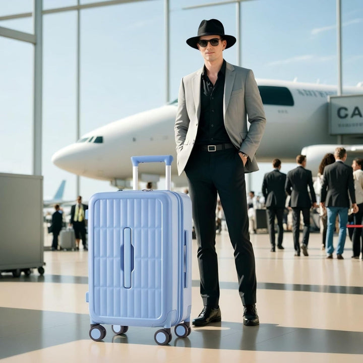 Secure 20" hard shell carry-on luggage with TSA lock, 3:7 split interior, and smooth spinner wheels.