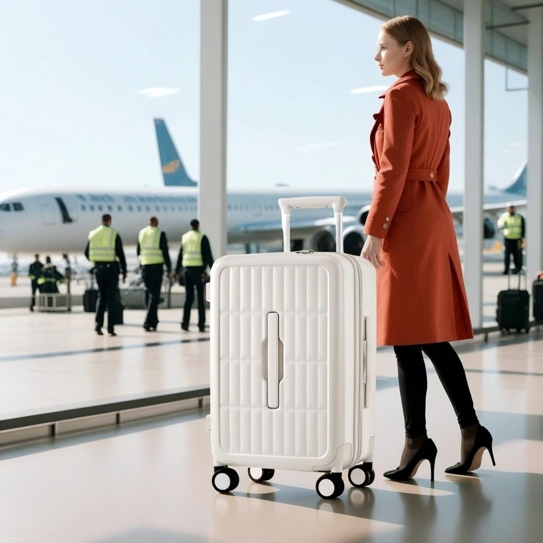 Organized 20-inch carry-on travel bag, 3:7 split design, hard shell, & airline-approved dimensions.