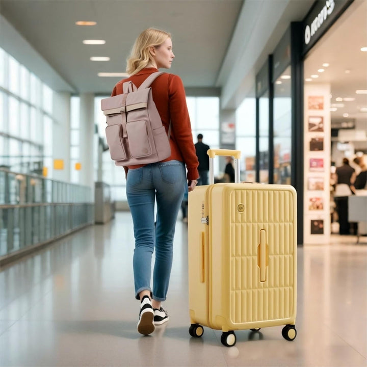 Robust 20" carry-on luggage with durable PC shell, spinner wheels, & a secure integrated TSA lock.