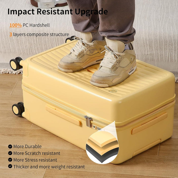 Modern unisex 20-inch carry-on, airline-approved, with 3:7 split and sturdy triple-layer PC shell.