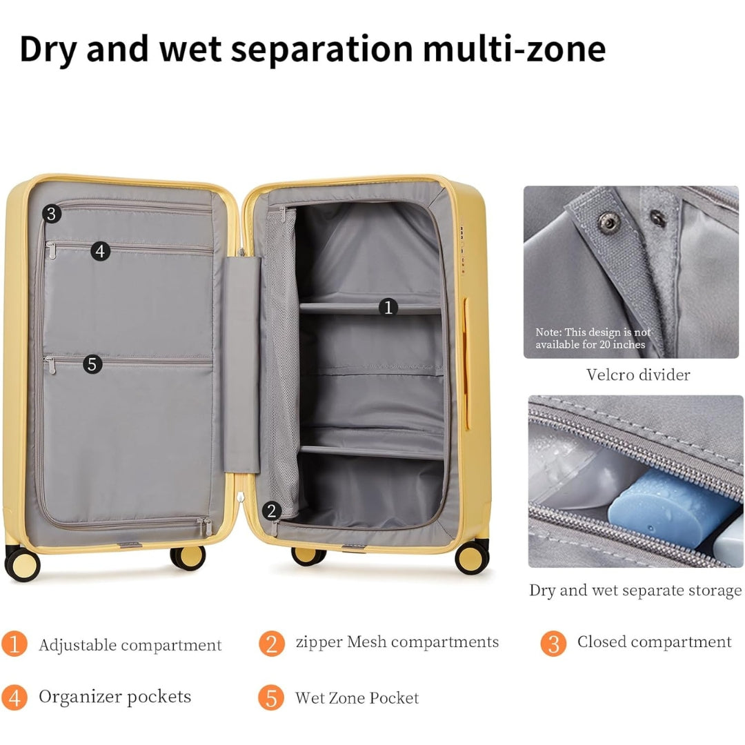 Durable travel bag, 20" carry-on, with spinner wheels & TSA lock for secure & smooth journeys.