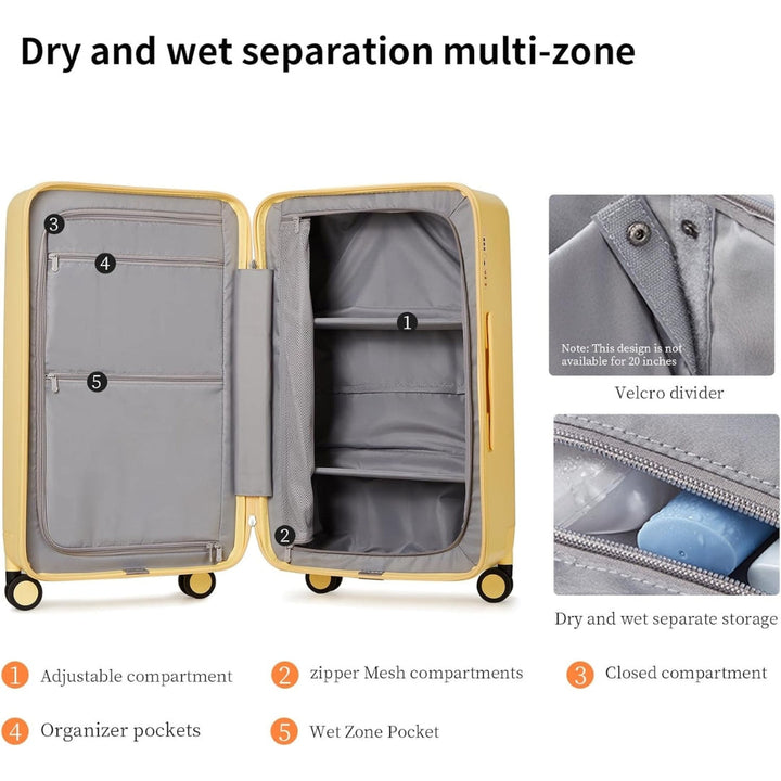 Durable travel bag, 20" carry-on, with spinner wheels & TSA lock for secure & smooth journeys.