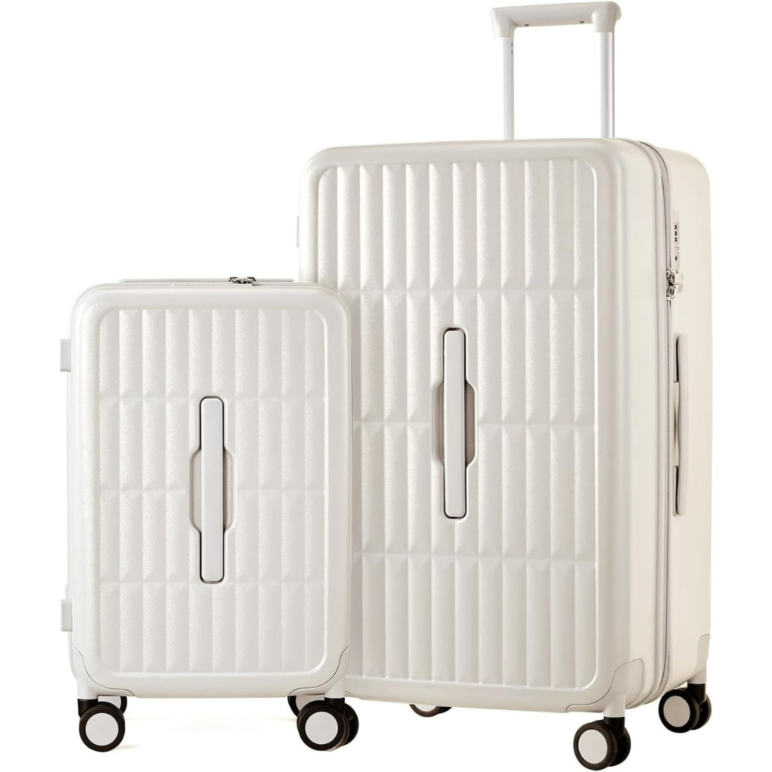 Stylish unisex carry-on travel bag with integrated TSA lock, 3:7 split design, and durable hard shell.