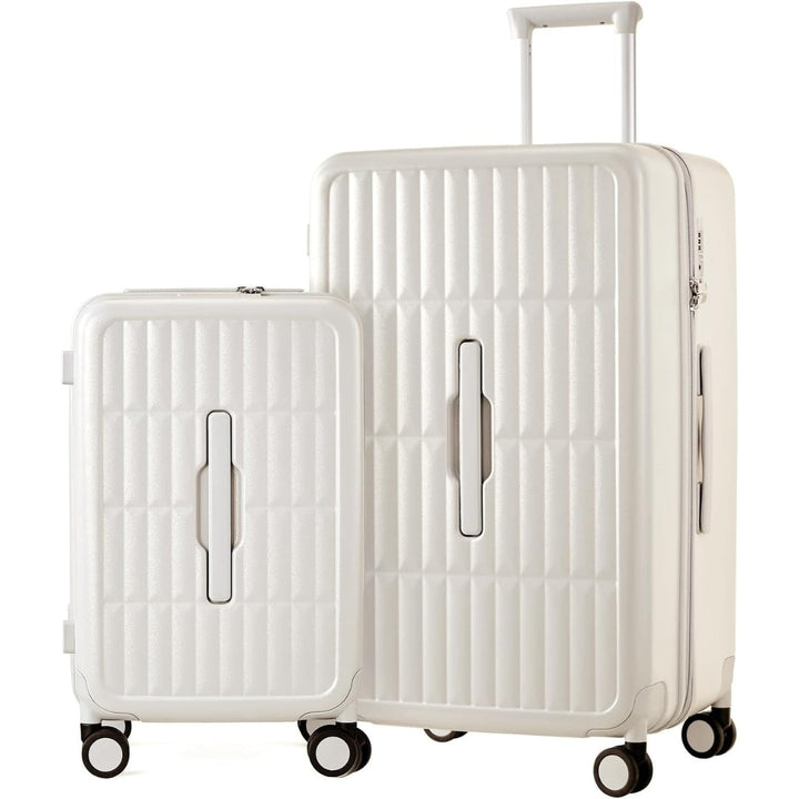 Stylish unisex carry-on travel bag with integrated TSA lock, 3:7 split design, and durable hard shell.