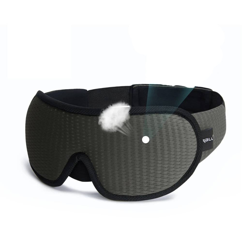 Blackout travel sleep mask with 3D contoured memory foam for relaxation, comfort, and restorative sleep.