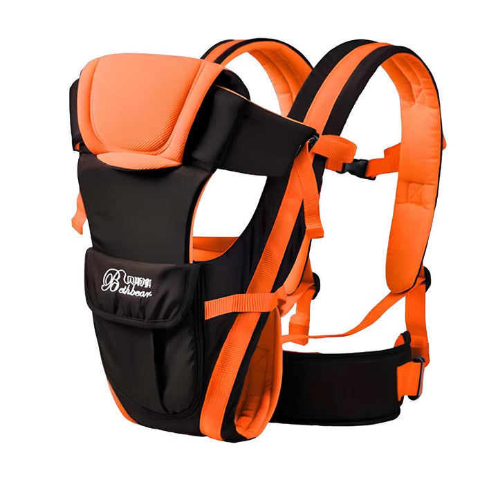Newborn in a soft, breathable 4-in-1 baby carrier wrap. Ergonomic design for comfortable, hands-free infant carrying.