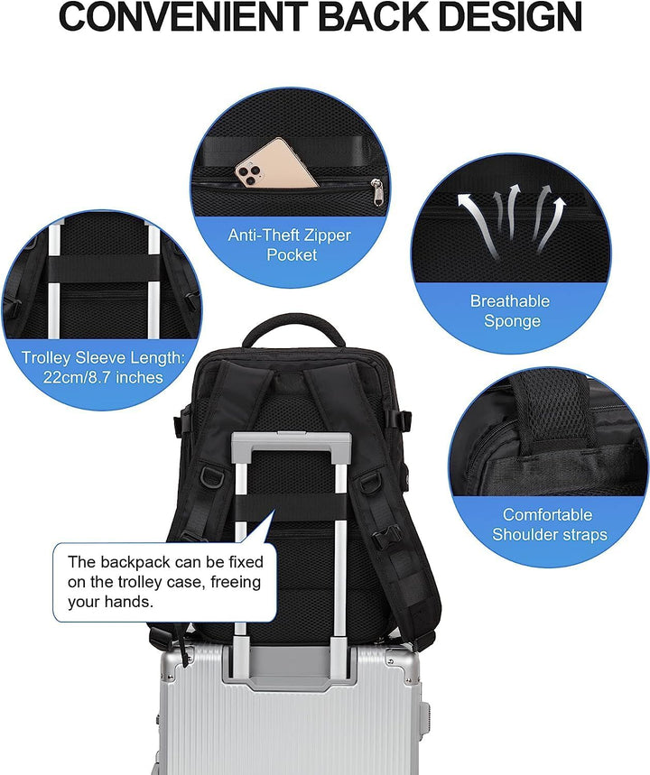 Detail of the USB charging port on the side of the 40L travel and laptop backpack.