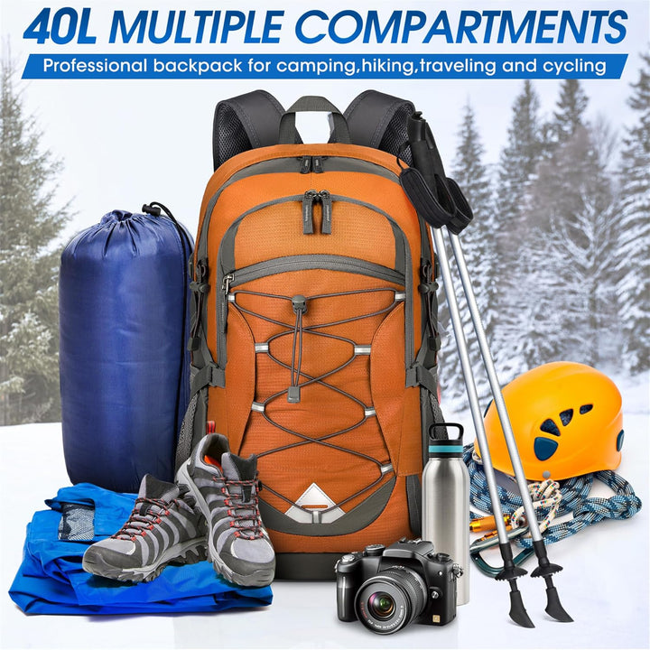 Lightweight 40L waterproof camping backpack, excellent for outdoor travel gear.