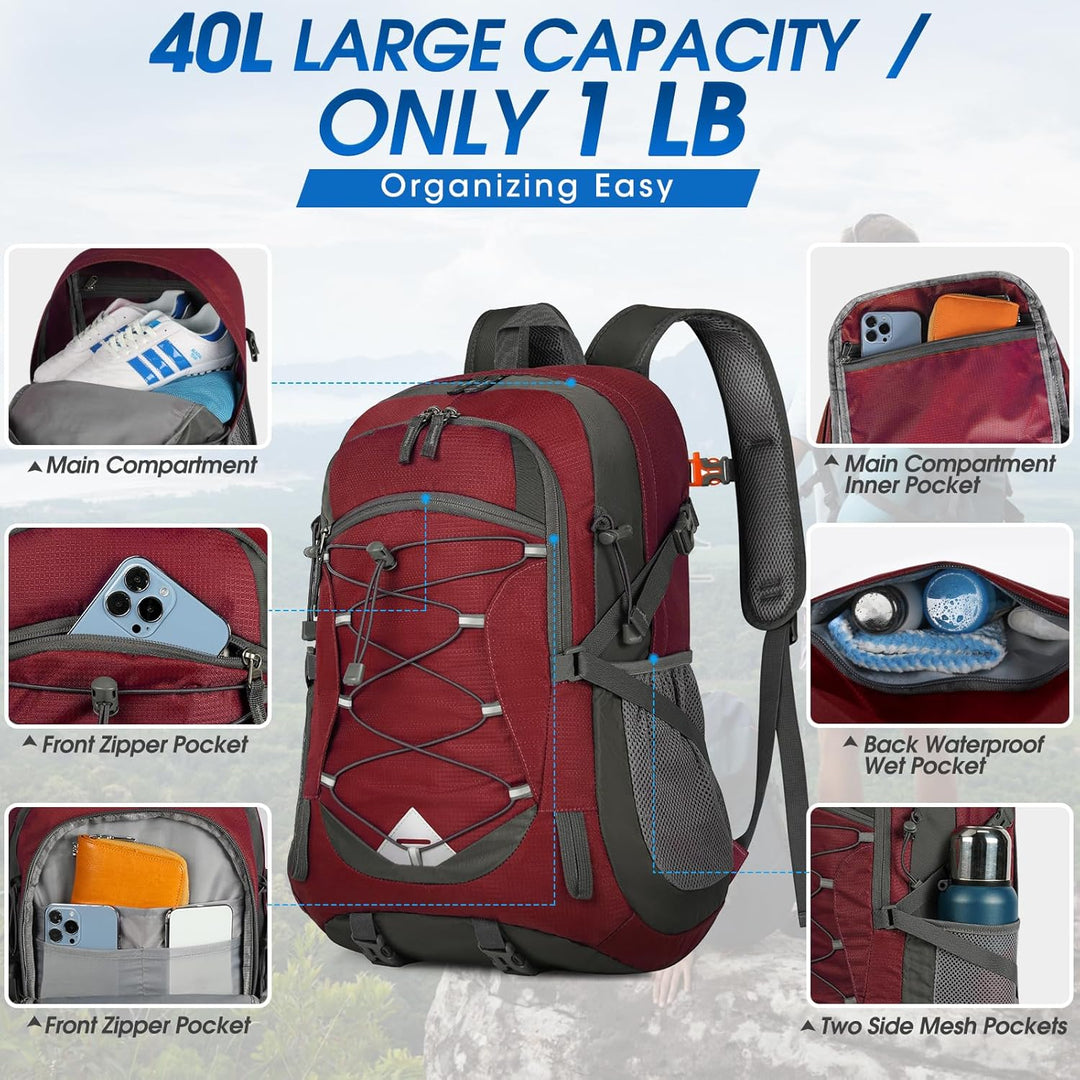 Unisex 40L waterproof backpack for hiking & camping, packable and reliable.