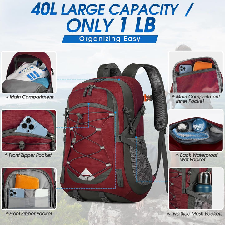 Unisex 40L waterproof backpack for hiking & camping, packable and reliable.