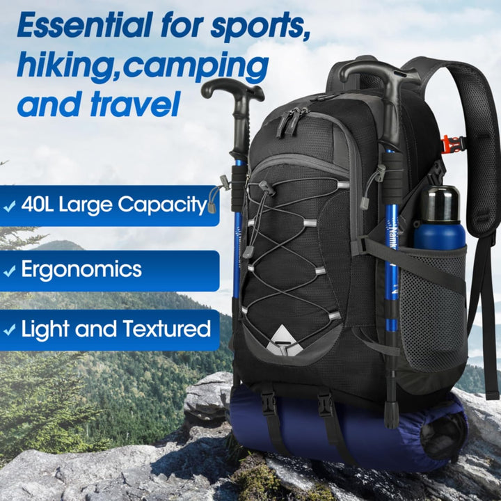 Lightweight 40L waterproof hiking backpack, perfect for camping & outdoor gear.