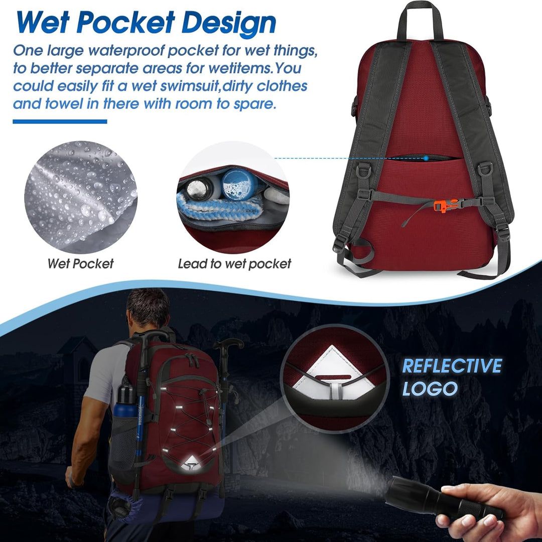 Unisex packable 40L waterproof backpack, ideal for hiking and travel.