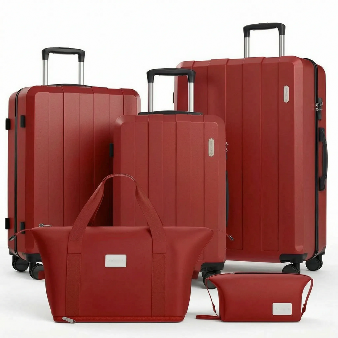 Efficient packing with this unisex 5-piece hard shell luggage set. Spinner wheels for seamless travel & organization.