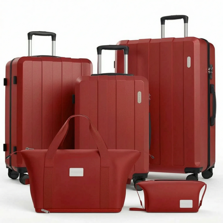 Efficient packing with this unisex 5-piece hard shell luggage set. Spinner wheels for seamless travel & organization.