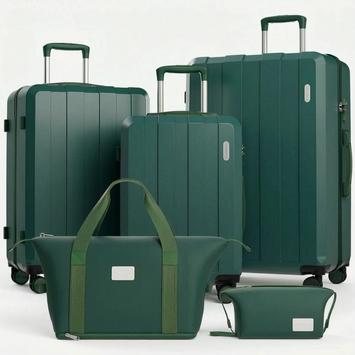 Stylish & practical 5-piece travel luggage set. Hard shell, spinner wheels for effortless vacation packing & airport.