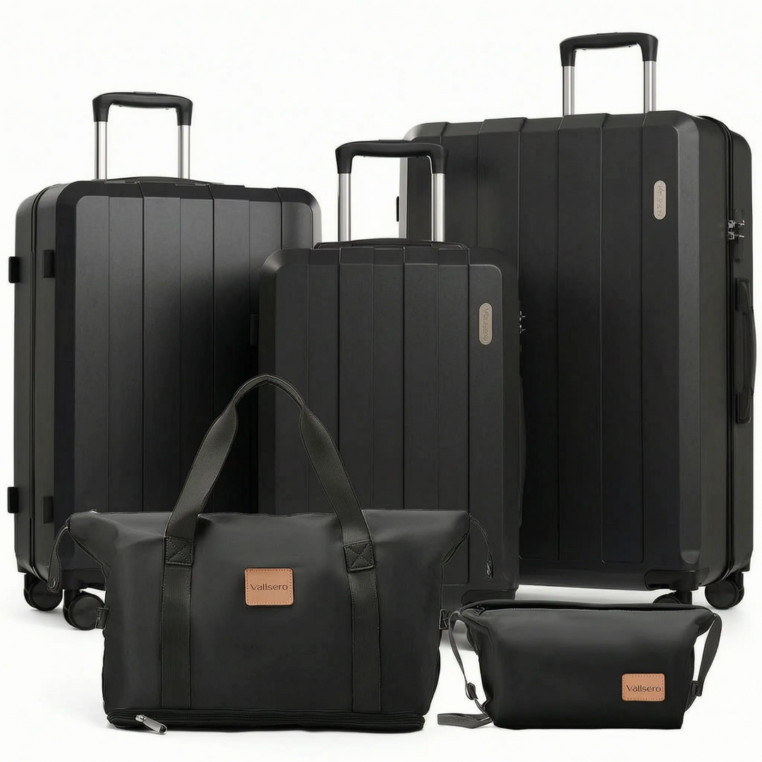 All-in-one unisex 5-piece travel gear set. Hard shell suitcases, spinner wheels for stress-free packing & journeys.