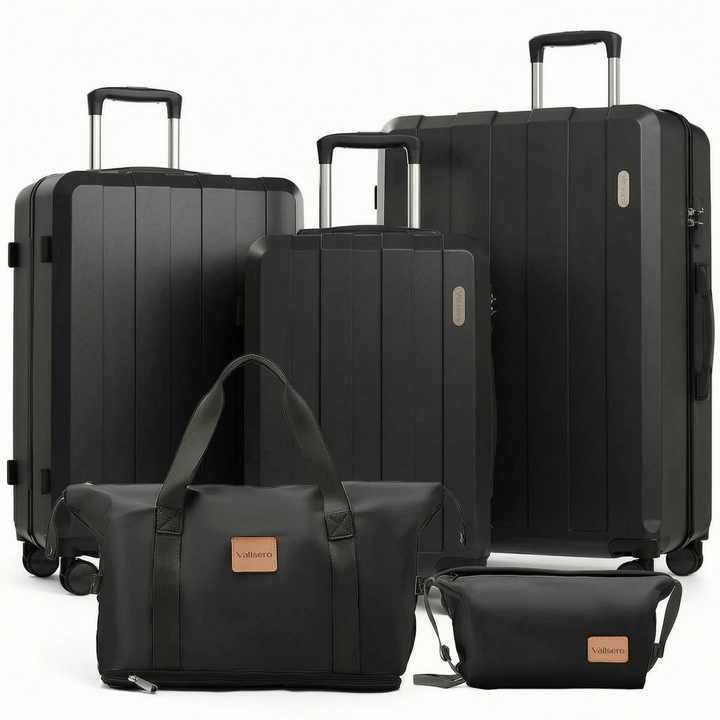 All-in-one unisex 5-piece travel gear set. Hard shell suitcases, spinner wheels for stress-free packing & journeys.