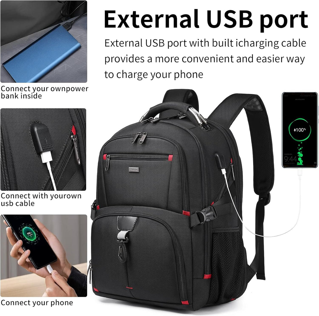 Water-resistant 50L laptop backpack with USB port, perfect for travel. Unisex design & airport-friendly for adventurers.