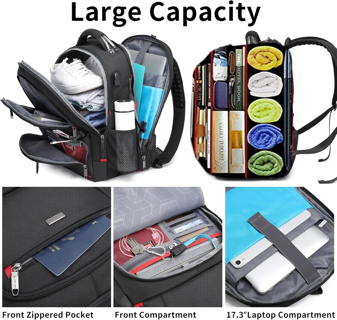 Durable 50L unisex travel backpack, water-resistant, with USB port. Extra large for all your travel gear & laptop.