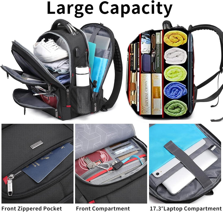 Durable 50L unisex travel backpack, water-resistant, with USB port. Extra large for all your travel gear & laptop.