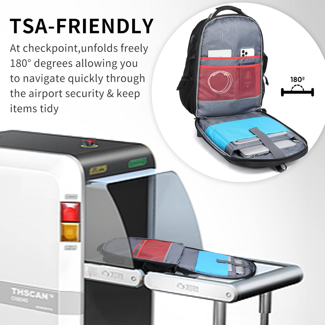 Unisex 50L travel laptop backpack for business & overnight trips. Water-resistant with convenient USB charging port.