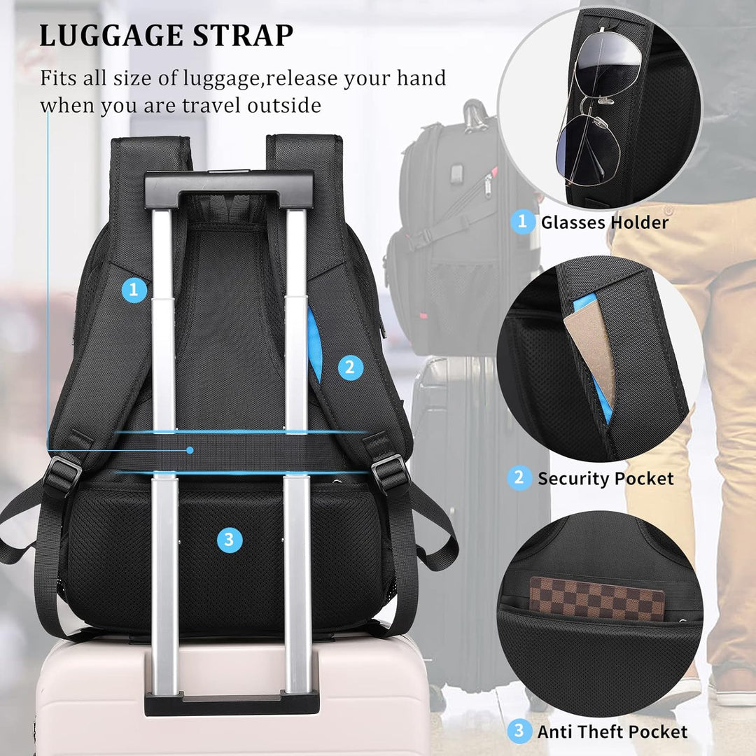 Stay connected with this 50L water-resistant travel laptop backpack with USB port. Extra large & unisex for any trip.