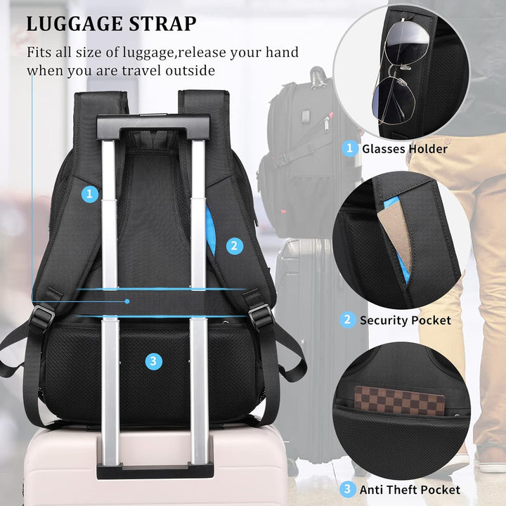 Stay connected with this 50L water-resistant travel laptop backpack with USB port. Extra large & unisex for any trip.