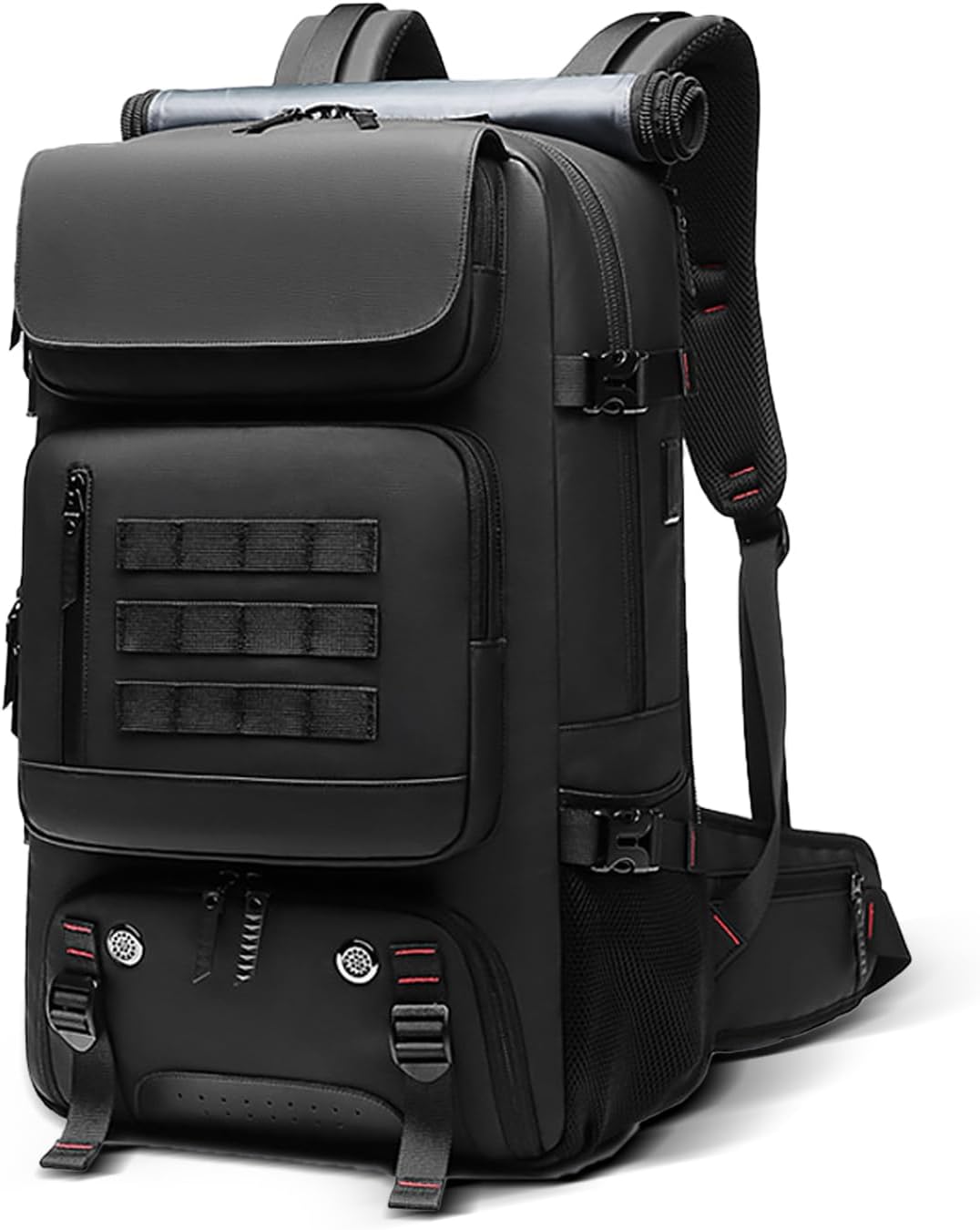 Unisex 50L waterproof travel backpack for men & women, ideal for outdoor adventures, with shoe compartment & USB charging.