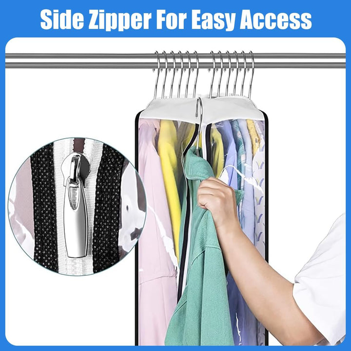 Smart closet storage: 6 clear garment bags. Breathable PEVA, side zip, for all clothing.